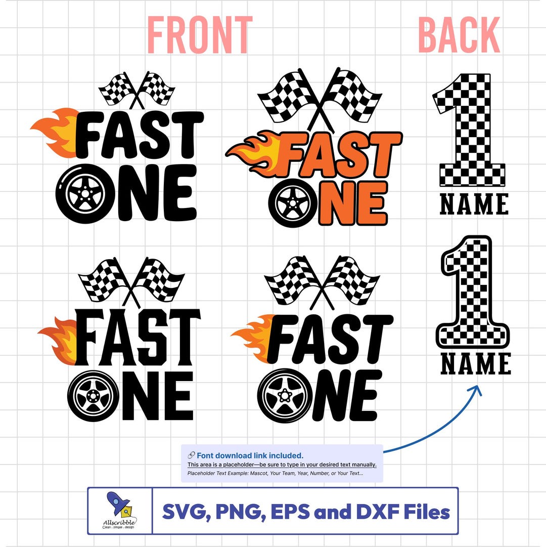 Fast One Designs Fast One SVG Bundle, Racing Birthday Boy Bundle, Racing Car Vector ...