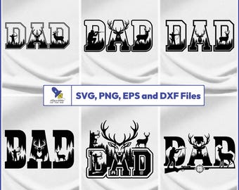 Hjortjakt pappa SVG-paket, bågjägare-tröja, fars dag-vektor, skogssilhuettdekal