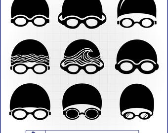 Swim Cap Goggles SVG Bundle, Swim Team Vector, Swimming Silhouette, Pool Bag Decal
