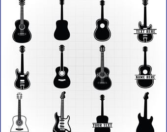 Paquete de archivos SVG de guitarra, vector acústico-eléctrico, marco de monograma dividido, camiseta de músico, profesor de música