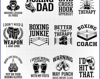 Boxnings-SVG-paket, boxningshandskar, fighter-dekal med split-monogram, kampsportdekal, gymtröja