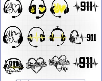 911 Dispatcher SVG Bundle, Emergency Operator Vector, Thin Gold Line Decal, Headset Cut File