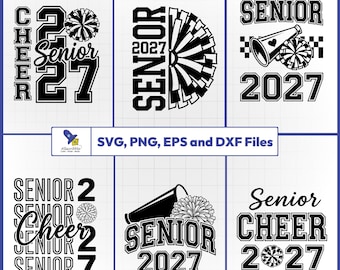 Senior Cheer 2027 SVG Bundle, Megaphone Pom Pom Vector, Cheerleader Squad Cut File