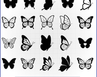 Butterfly SVG Bundle, Flying Butterfly Silhouette, Outline Butterfly Vector, Spring Insect Clipart Decal
