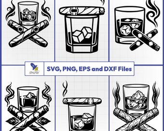 Paquete de archivos SVG de puros de whisky, vector de vaso de bourbon, calcomanía para cueva de hombre, archivo de corte para regalo de padrinos de boda