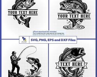 Paquete de archivos SVG para pesca de lubina, vector de marco dividido personalizado, calcomanía de pescador, camiseta para el Día del Padre