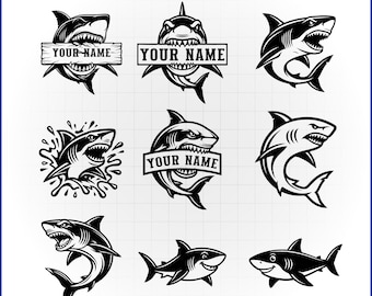 Shark SVG Bundle, Split Monogram Frame, Ocean Mascot Vector, Shark Week Team Decal