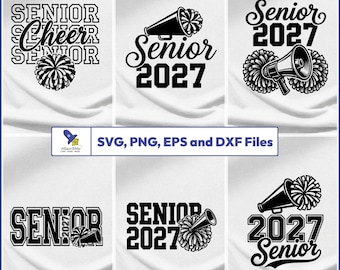 Senior Cheer 2027 SVG Bundle, Cheerleader Vector, Class of 2027 Decal, Pom Pom File
