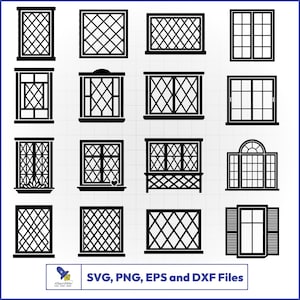 Window Frame SVG Bundle, Diamond Pane Window, Farmhouse Decor Vector, Faux Window Clipart
