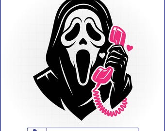 Girly Ghostface SVG, Pink Telephone Spooky Vector, Coquette Halloween Shirt, Cute Horror Decal
