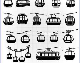 Paquete de archivos SVG de góndola, vector de teleférico, aventura invernal en la montaña, calcomanía de cabina de teleférico