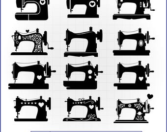 Sewing Machine Svg Bundle, Vintage Silhouette Vector, Seamstress Clipart, Tailor Logo, Quilting Files