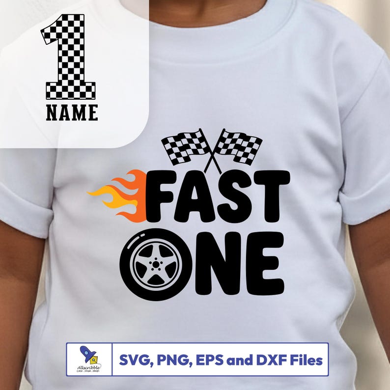 Fast One Designs Fast One SVG PNG, 1st Birthday Boy, Racing Car Vector, Custom Name ...