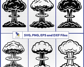 Atomic Bomb Mushroom SVG Bundle, Nuclear Explosion Vector, Retro Sci-Fi Decal, Streetwear Cut