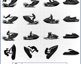 Paquete de archivos SVG de motos acuáticas, vector Wave Runner, deportes acuáticos extremos, calcomanía de lago de verano