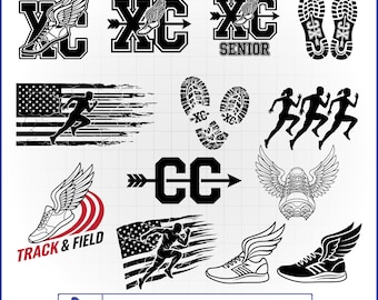 Track and Field SVG Bundle, Cross Country Vector, Winged Shoe Decal, XC Runner Shirt