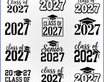 Class of 2027 SVG Bundle, Senior Graduation Cap Vector, Junior Shirt, Cricut Grad Decal