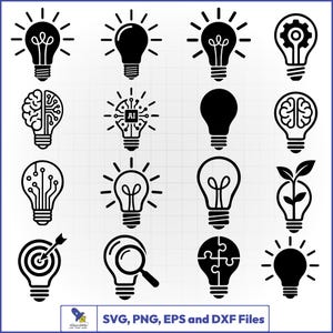 Light Bulb SVG Bundle, Idea Tech Vector, AI Brain Decal, Smart Innovation Cut File