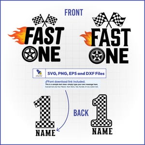 Anpassad Fast One SVG, 1-årsdagspojke-tröja, racerbilsvektor, design fram och bak