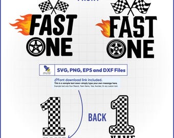 Camiseta personalizada Fast One SVG para niño de primer cumpleaños, vector de coche de carreras, diseño frontal y posterior