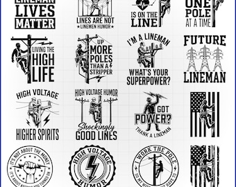 Lineman SVG Bundle, Electrical Worker Vector, High Voltage Decal, Funny Linewife Cut File