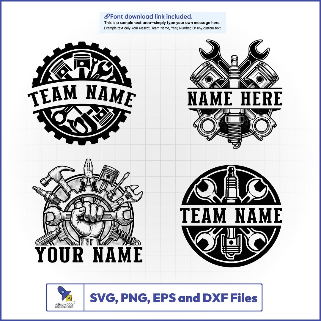 Svg Auto Works Custom Mechanic Garage SVG Bundle, Auto Shop Split Frame, Wrench Piston ...