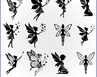 Paquete de archivos SVG de Hada Mariposa, Vector de Hada Mágica, Calcomanía de Hada Lunar, Archivo de Corte para Guardería