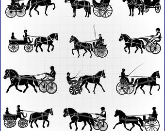 Hästdragen vagn SVG-paket, Askungen-vektor, Vintage Buggy-dekal, Bröllopsklippfil