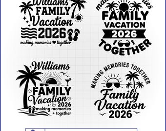 Paquete SVG de vacaciones familiares 2026, diseños de viajes de verano a la playa, archivos de corte para crear recuerdos juntos.