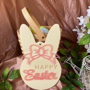 Happy Easter Bunny Door Hanger: Acrylic & Maple Wood Decoration