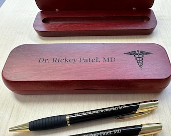 Personalized Doctor Pen Set: Engraved Gift with Caduceus Case