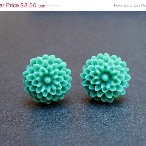 Black Friday SALE Teal Flower Earrings - Mini Mums