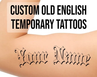 Custom old English goth black letter style Name Temporary Tattoos - personalized cool text word temp tats removable customizable play ink