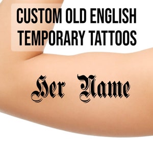 Custom Old English Name Temporary Tattoo: Personalized Black Letter