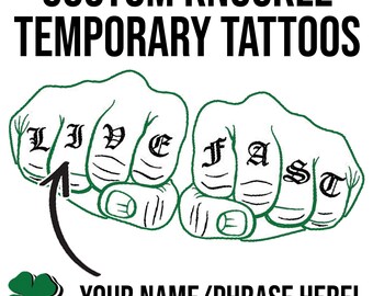Custom Knuckle Tattoos - hand fist finger temporary tattoo - costume cosplay temp tats fake ink tat