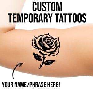 Custom Rose Name Temporary Tattoo: Personalized Word Temp Tat