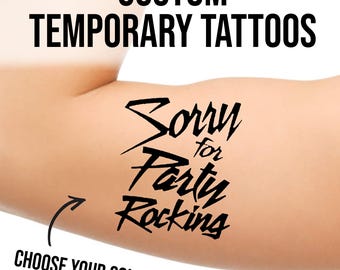 Sorry for Party Rocking Temporary Tattoo - Tatuaggi di Halloween, nome personalizzabile, testo personalizzato, tatuaggio temporaneo, costume