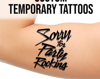 Scusa per il tatuaggio temporaneo Party Rocking - tatuaggi di Halloween, nome personalizzabile, nome, testo personalizzato, tatuaggio temporaneo, tatuaggi lmfao costume