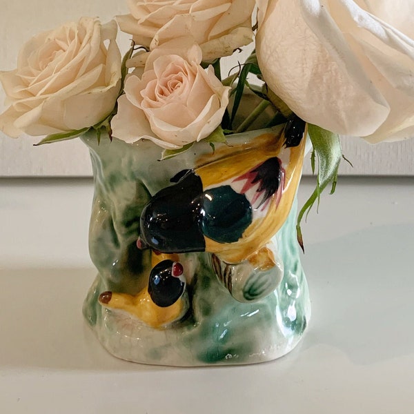 Vintage FlorArt Handpainted Birds Bud/Flower Vase/Small Planter