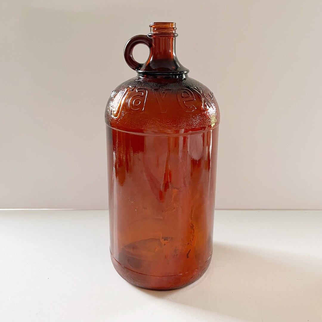 Amber Glass Javex Bleach Bottle Jug 64 Oz Trade Mark Bottom Antique