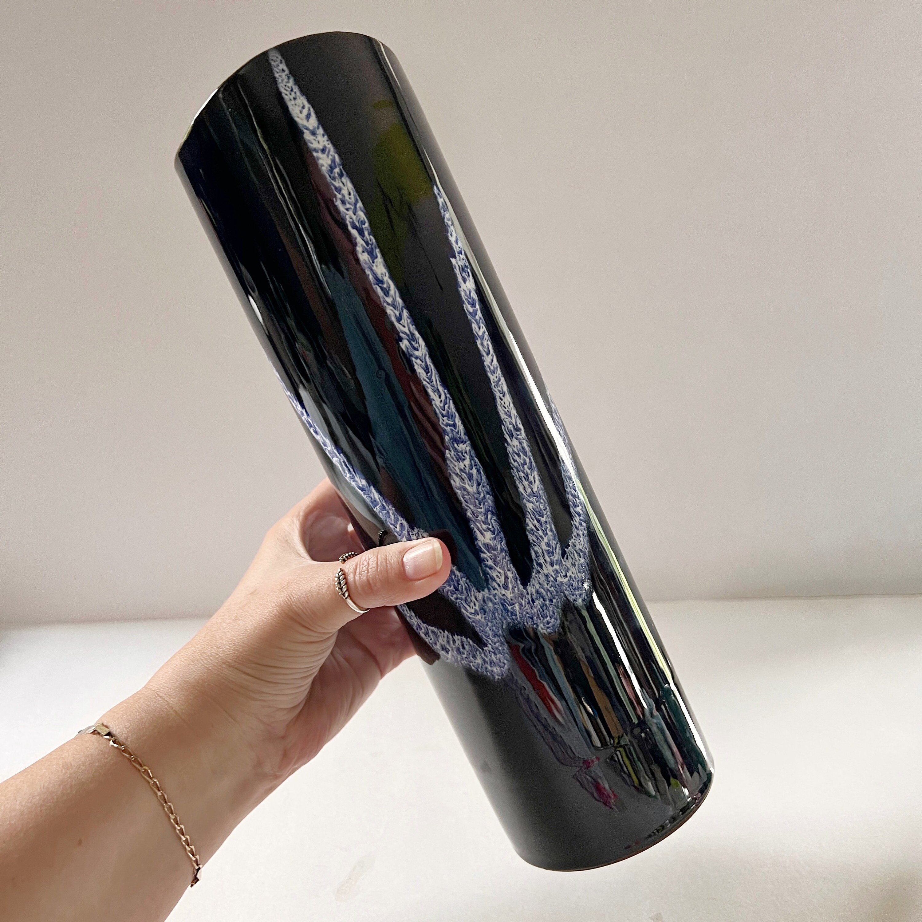 Blue Mountain Pottery Blue Granite Glaze Tall Vase Vintage BMP White ...