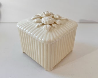 Porcelain Ceramic Trinket Box Jewelry Storage Botanical Lid Made in Japan Vintage