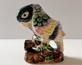 Parrot Bird Planter Multicolor In The Round Hand Painted Vase Majolica Style Vintage Pottery