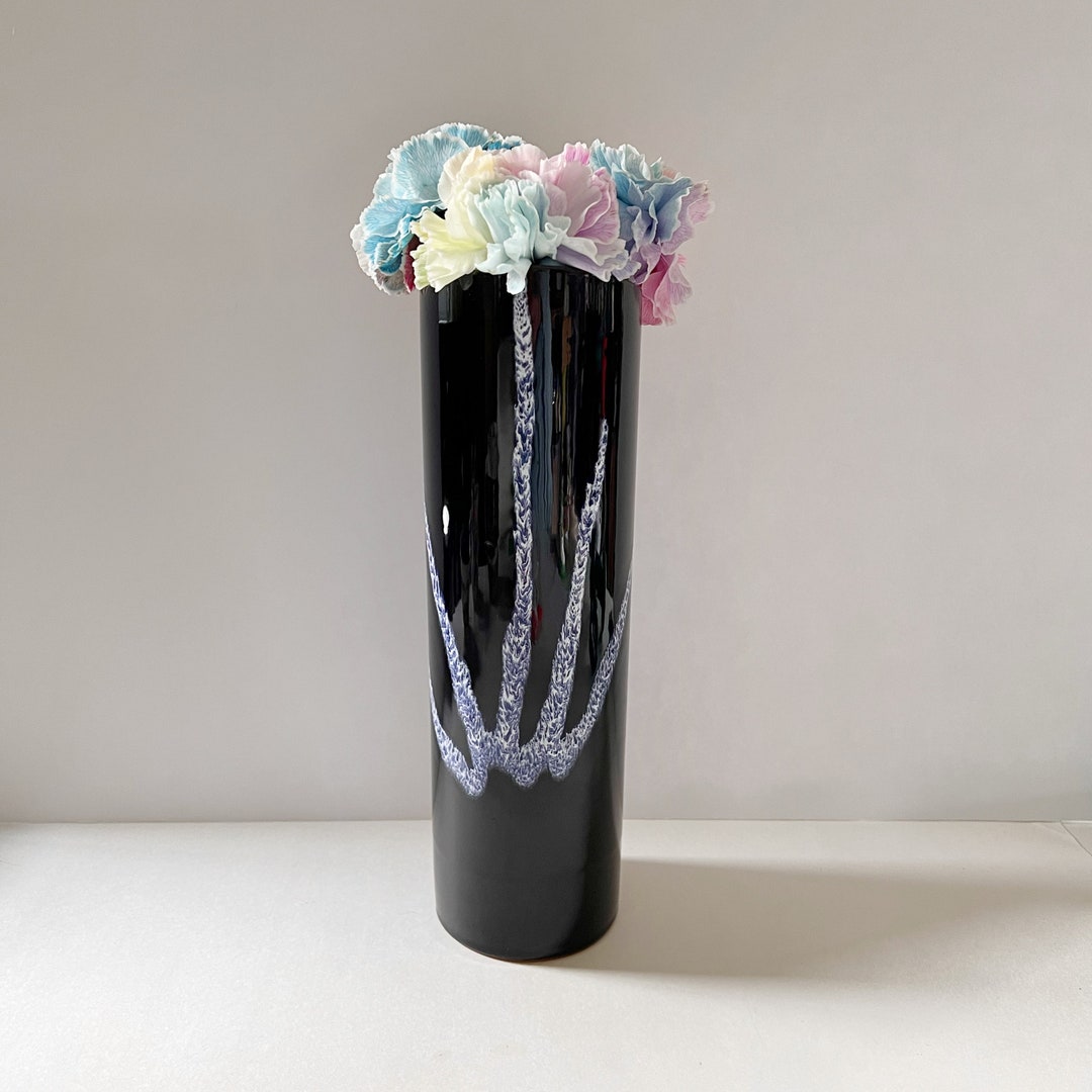 Blue Mountain Pottery Blue Granite Glaze Tall Vase Vintage BMP White ...