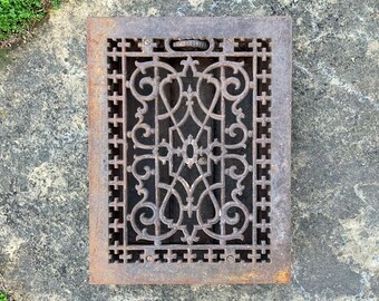 Antique Floor Grate Cast Iron Restoration Home Original Grill Ornate House (D)