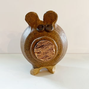 Earthenware Pig Piggy Bank With Original Cork Hand Made Vintage Collectible