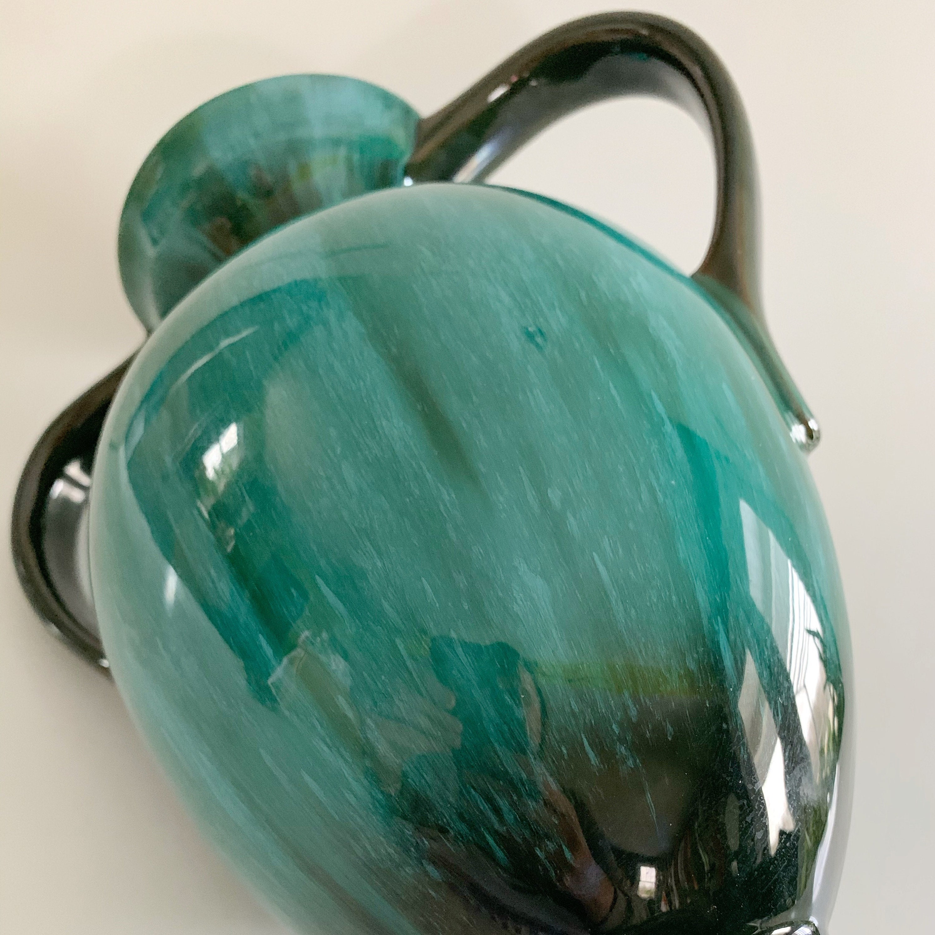 Large Blue Mountain Pottery Two Handled Vase Urn Green Flow Etsy