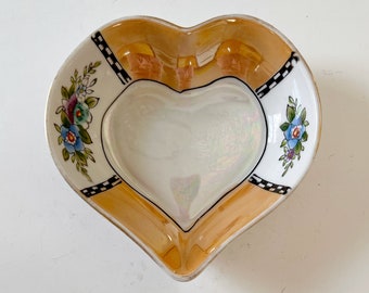 Noritake M Heart Shaped Trinket Dish Hand Painted Lustre Floral Bowl Vintage