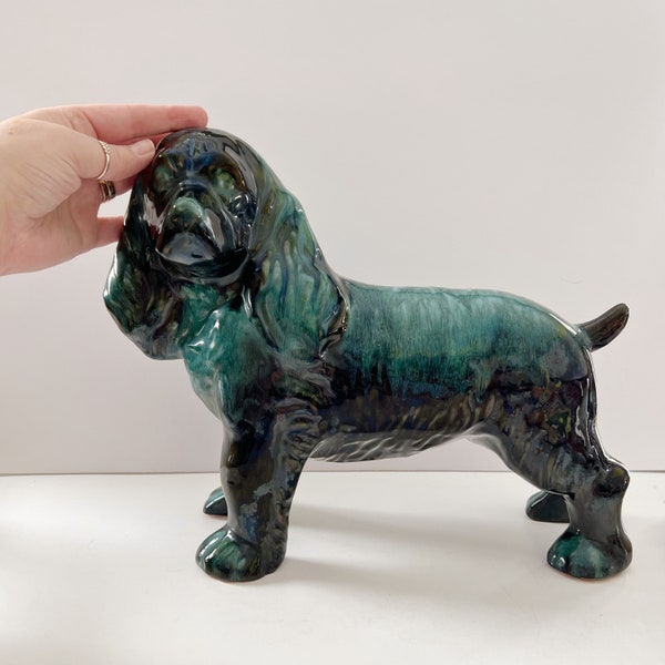Large Blue Mountain Pottery Cocker Spaniel Dog Sculpture Art Statement Piece Vintage Collectible