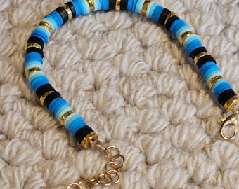 Clay bead sky night blue and gold bracelet
